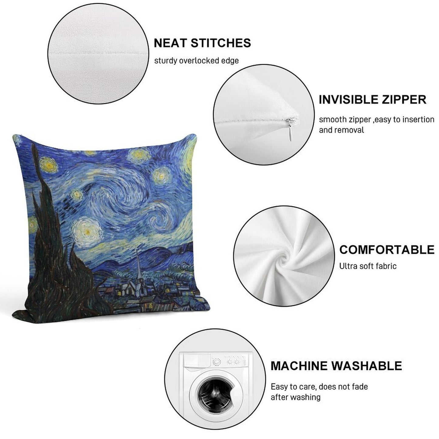 Starry Night - Vincent Van Gogh Soft Luxury Feel Throw Pillow