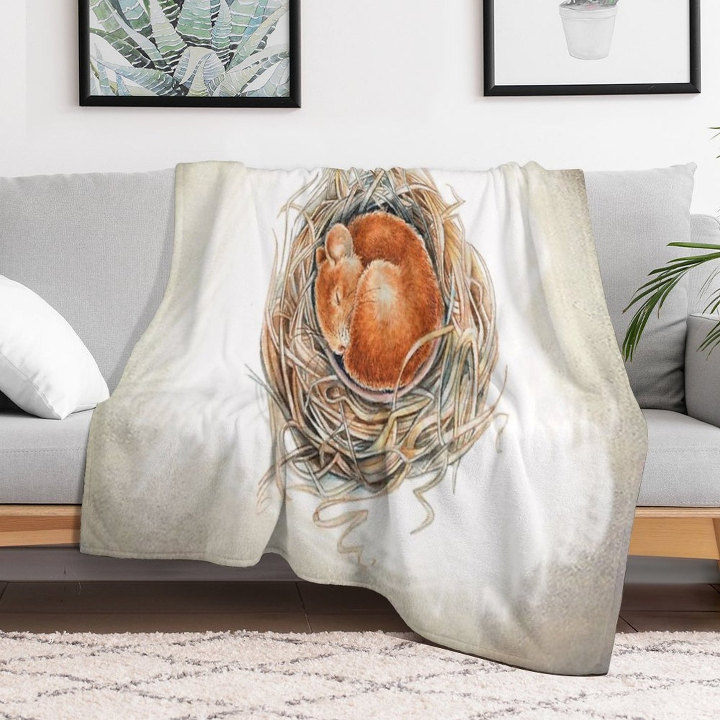 Mouse in The Nest Throw Blanket