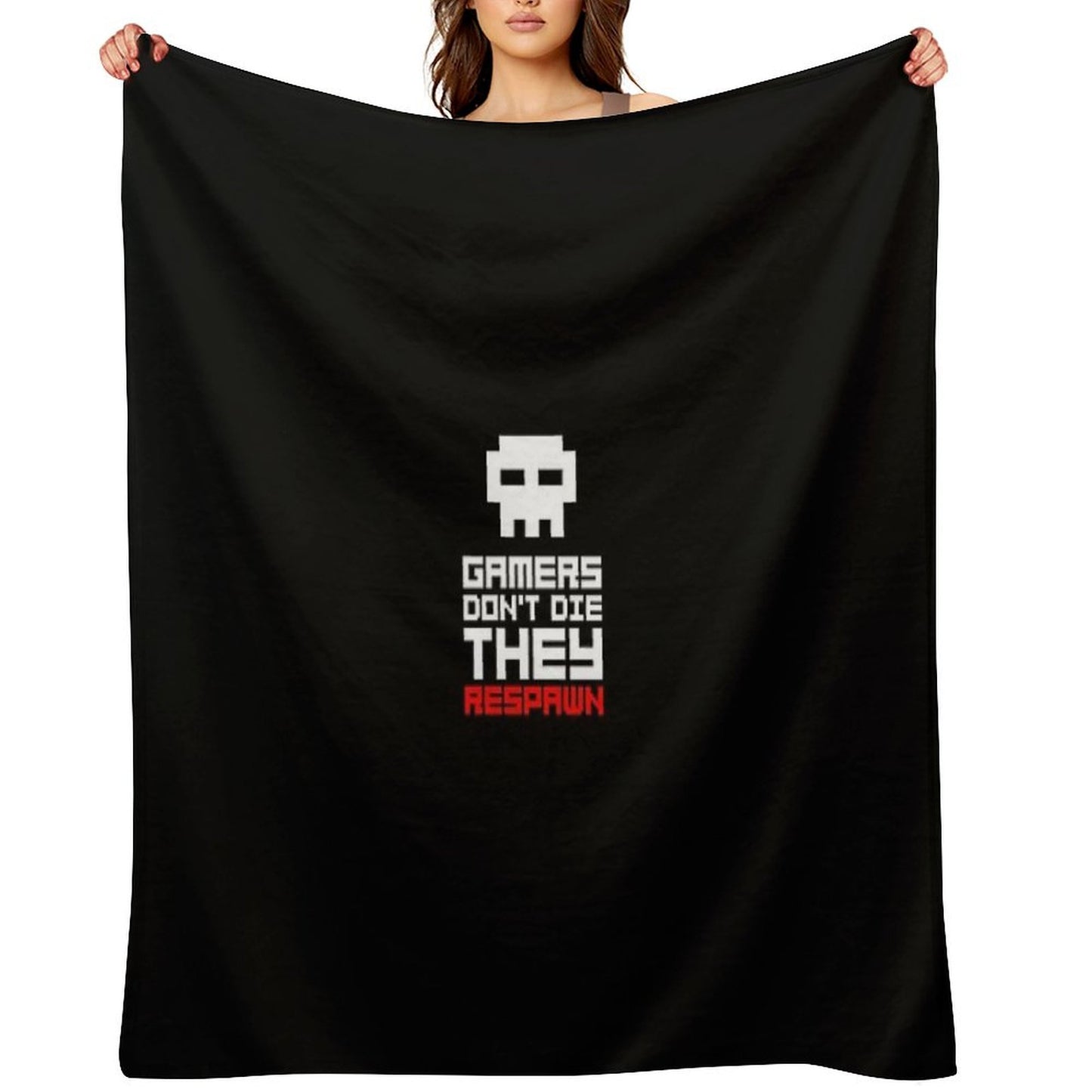 Pixel Skull Gamers Don't Die Throw Blanket