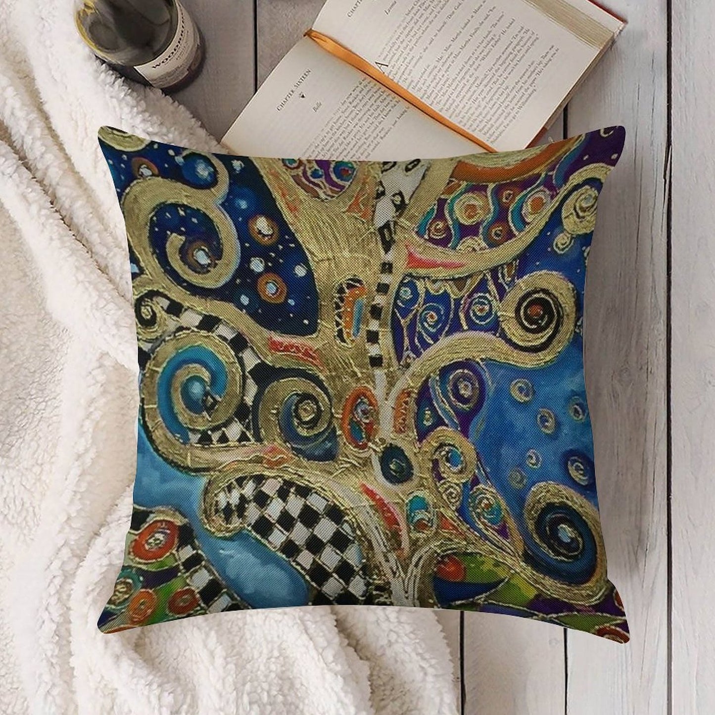 The Changing Seasons of Klimt Linen Throw Pillow Cover