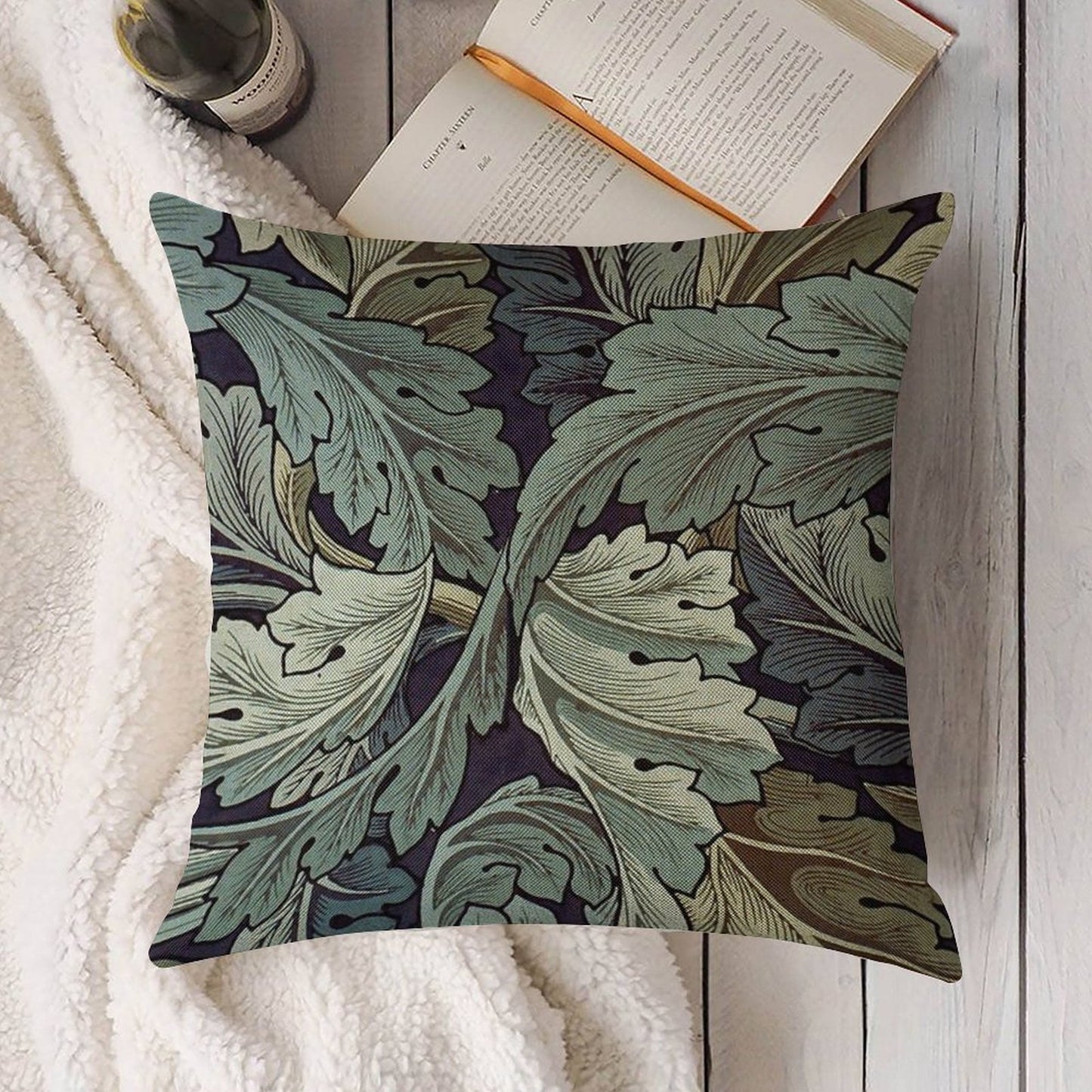 William Morris Acanthus Blue Pattern Linen Throw Pillow Cover