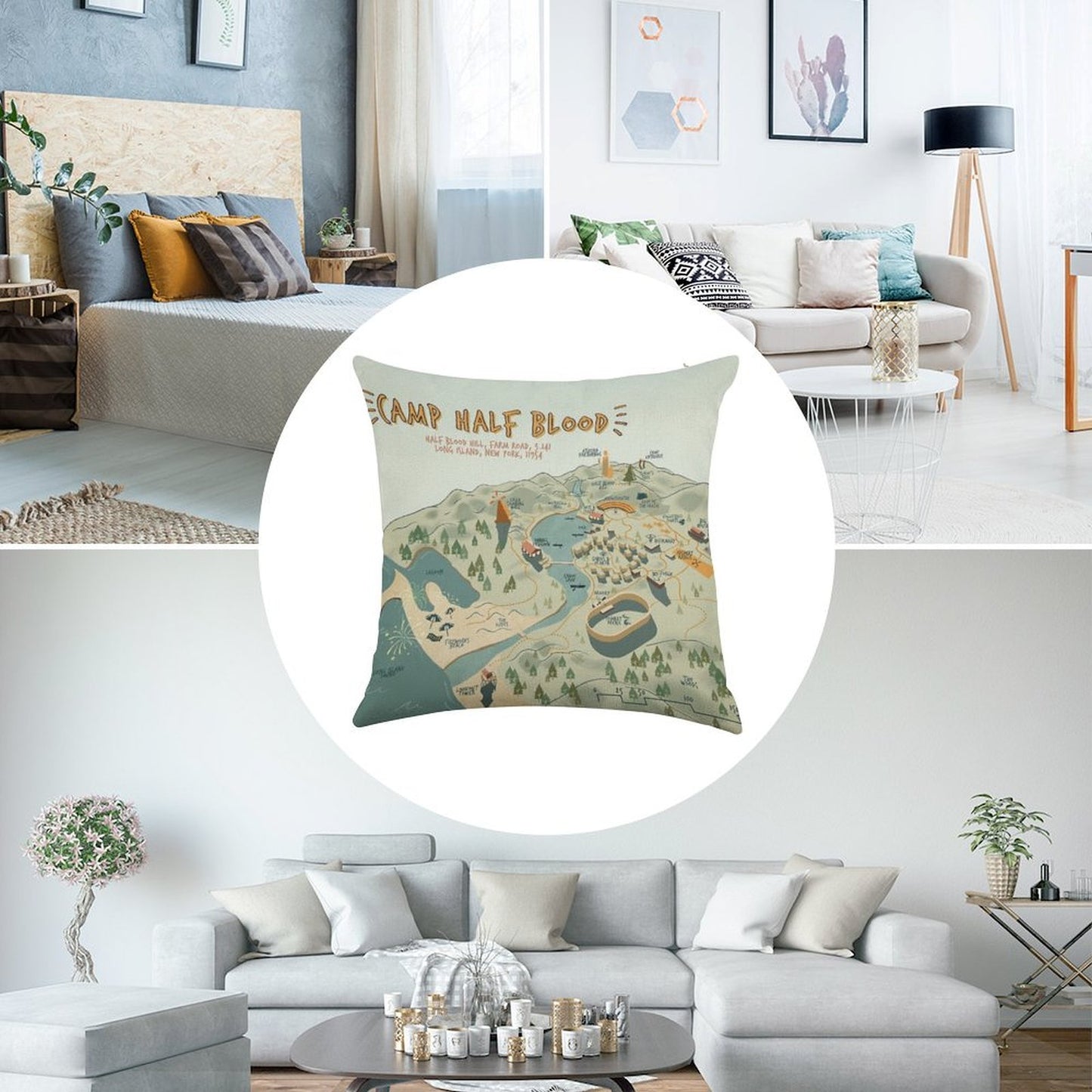 Map of Camp Half Blood Linen Throw Pillow Cover