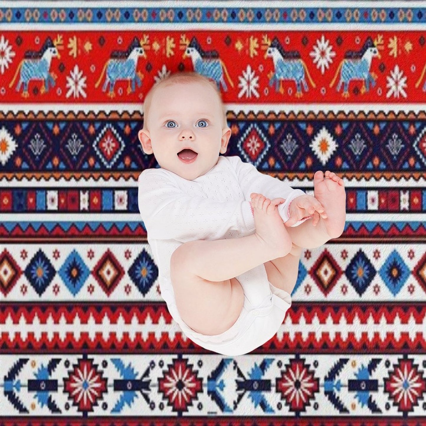 Swedish Norwegian Folk Art – Colorful Nordic Tribal Pattern Throw Blanket