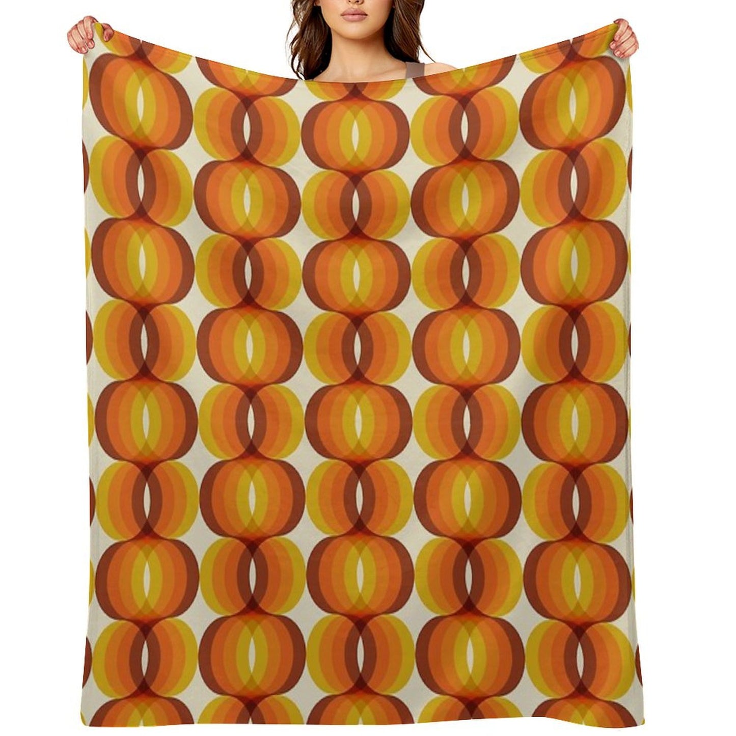 Orange, Brown, And Ivory Retro 1960s Wavy Pattern Throw Blanket