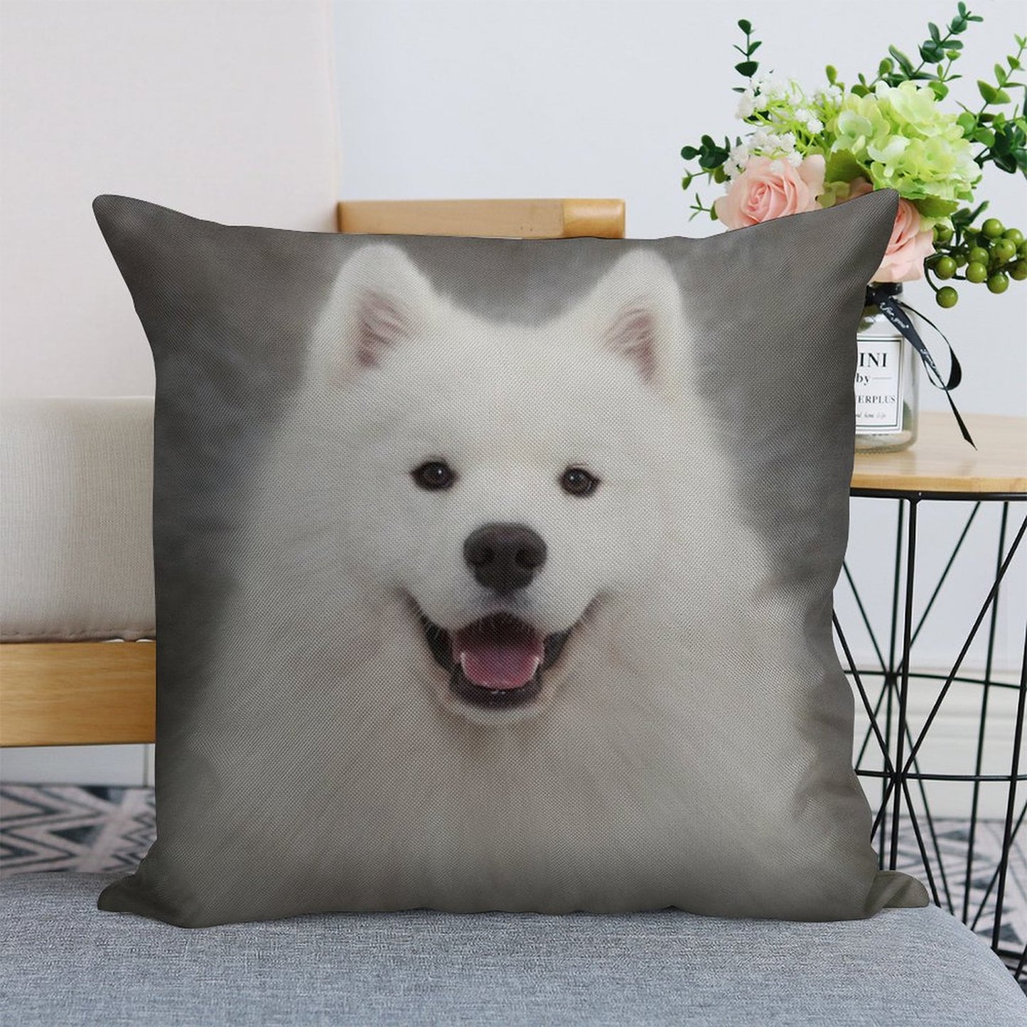 Samoyed Puppy Dog Linen Throw Pillow Cover
