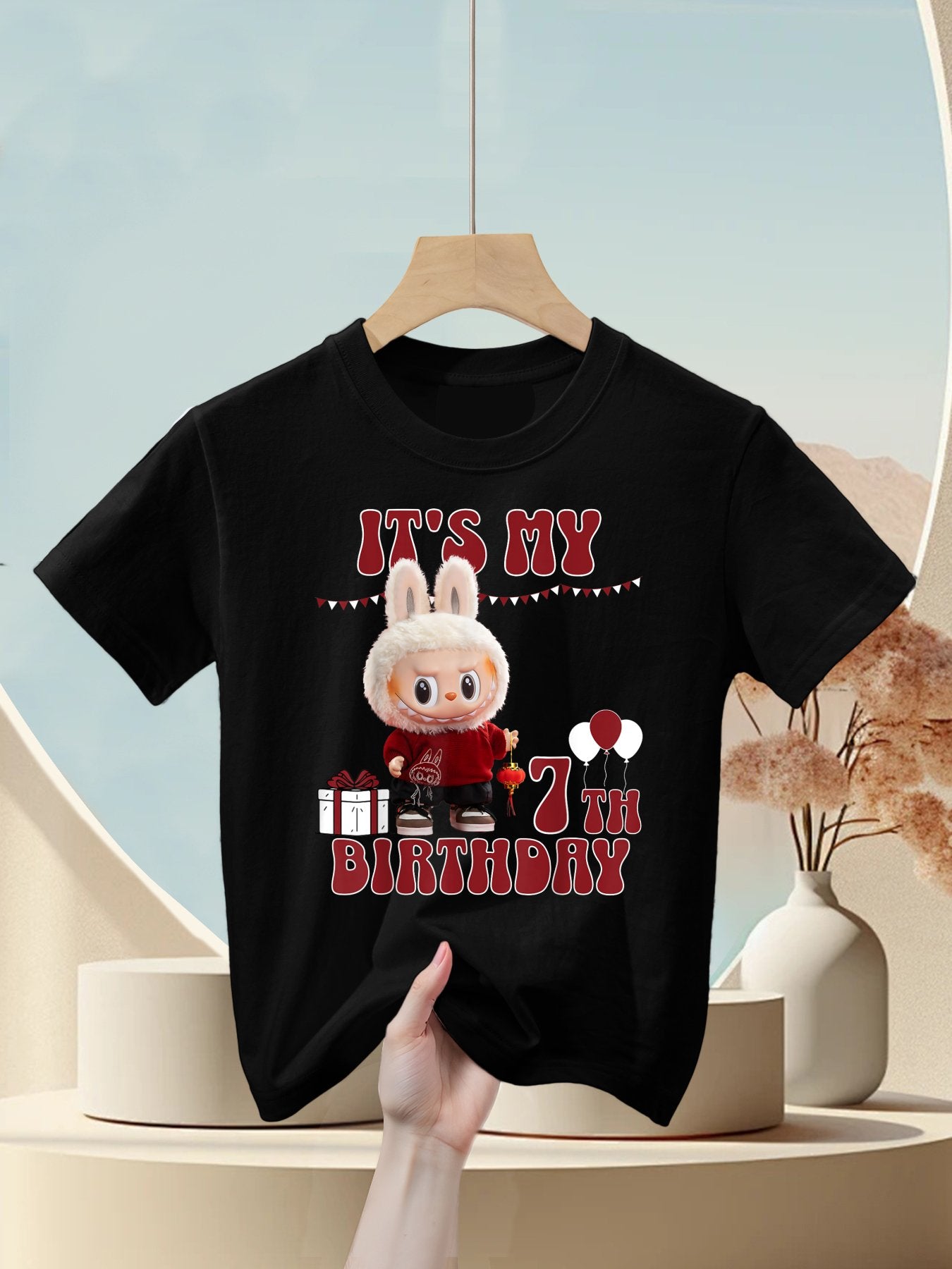 T's My 7th Birthday Groovy Birthday Kids Girls Labubu Kids T-Shirt