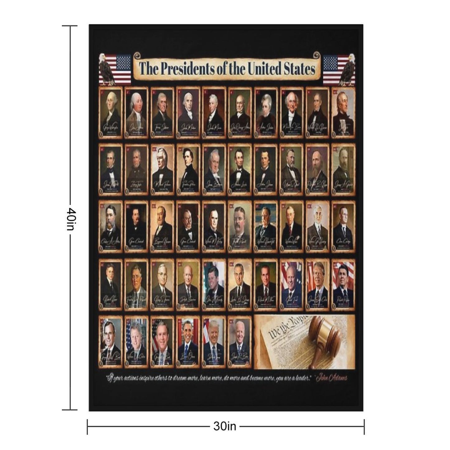 Presidents of The United States of America Horizontal in Full Color Throw Blanket
