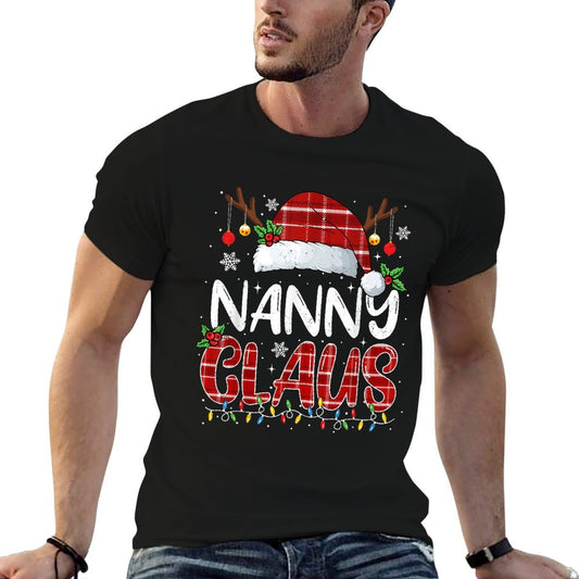 Nanny Claus Christmas Lights Pajama Family Matching Fade-proof Color T-Shirt