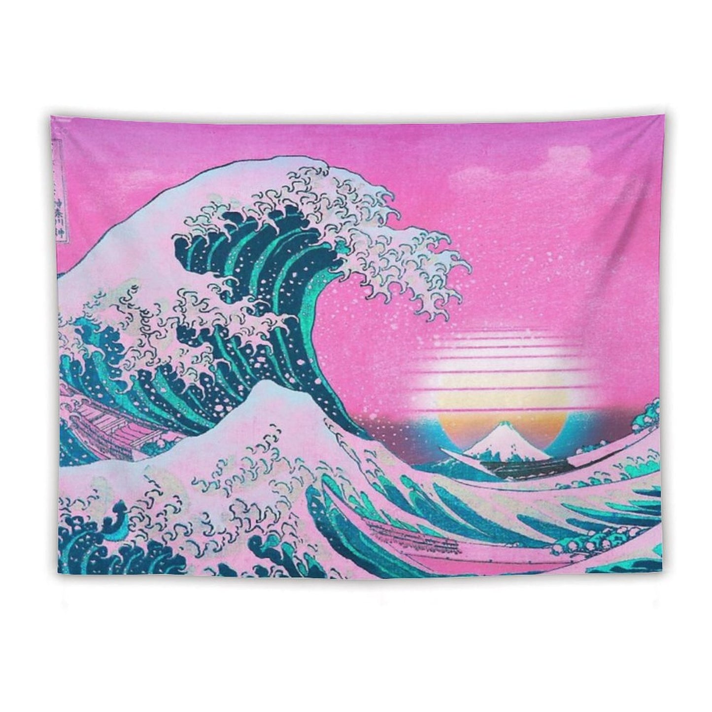 Vaporwave Aesthetic Great Wave Off Kanagawa Retro Sunset Tapestry