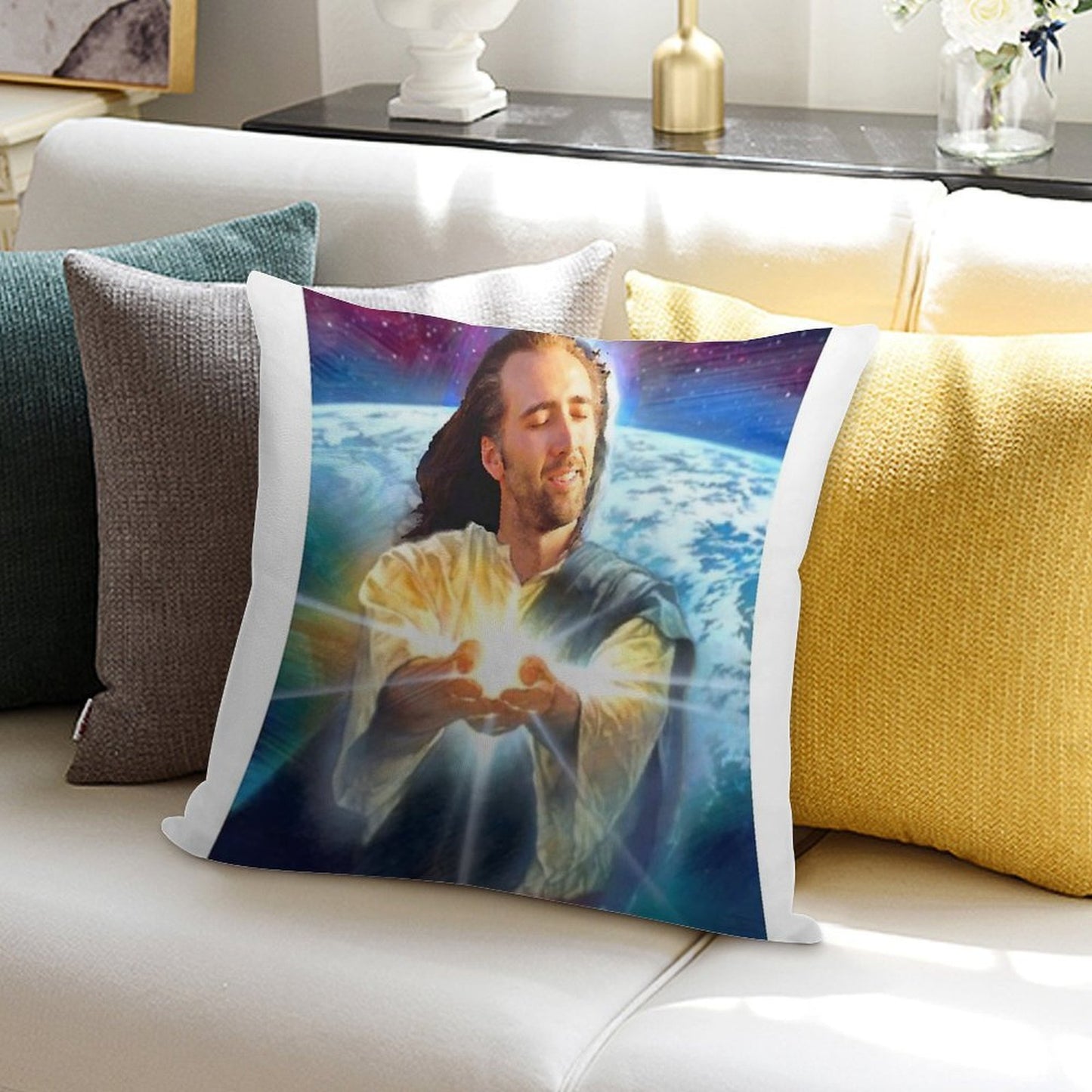 Jesus Cage Soft Skin-Friendly Throw Pillow