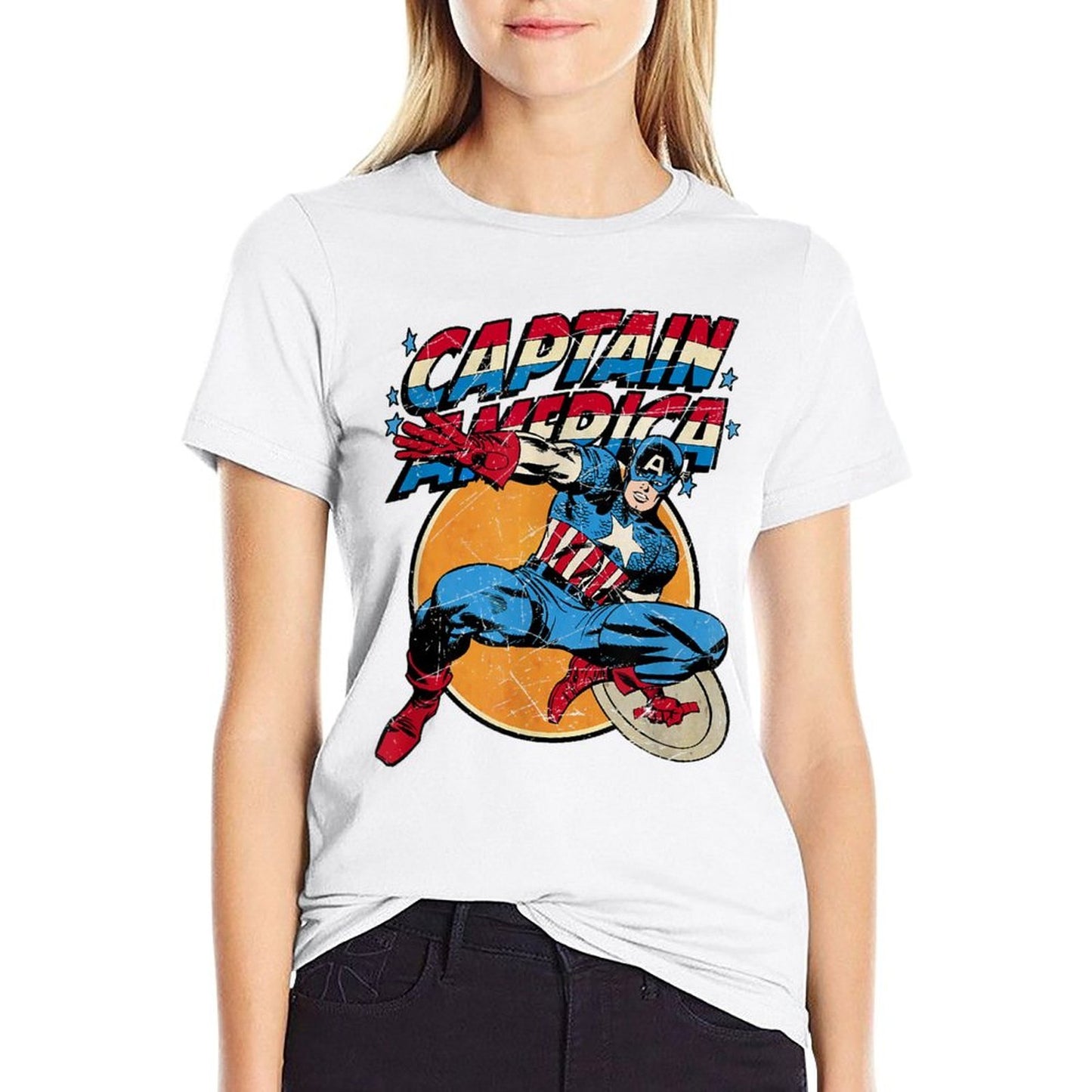 Marvel Avengers Vintage Captain America Avengers Comic Oversized Silhouette T-Shirt