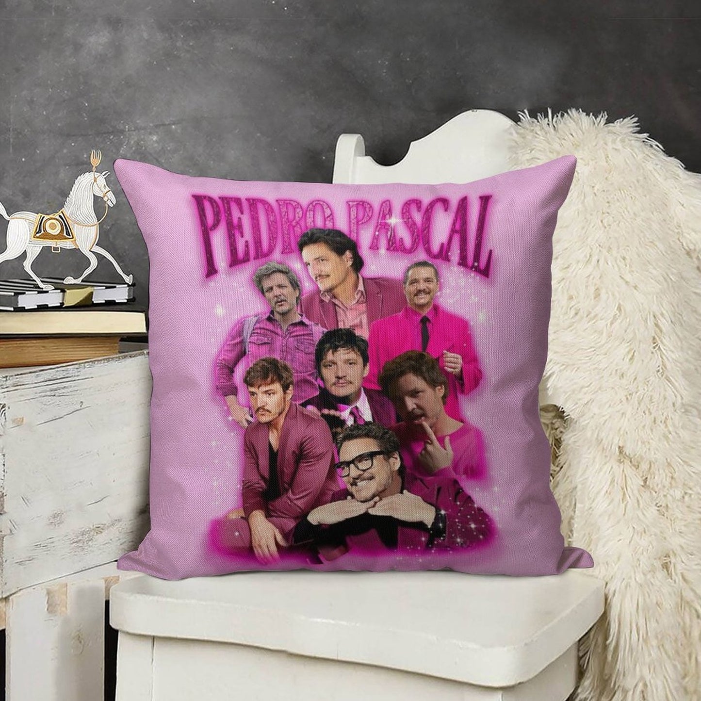 Pedro Pascal in Pink Linen Throw Pillow Cover