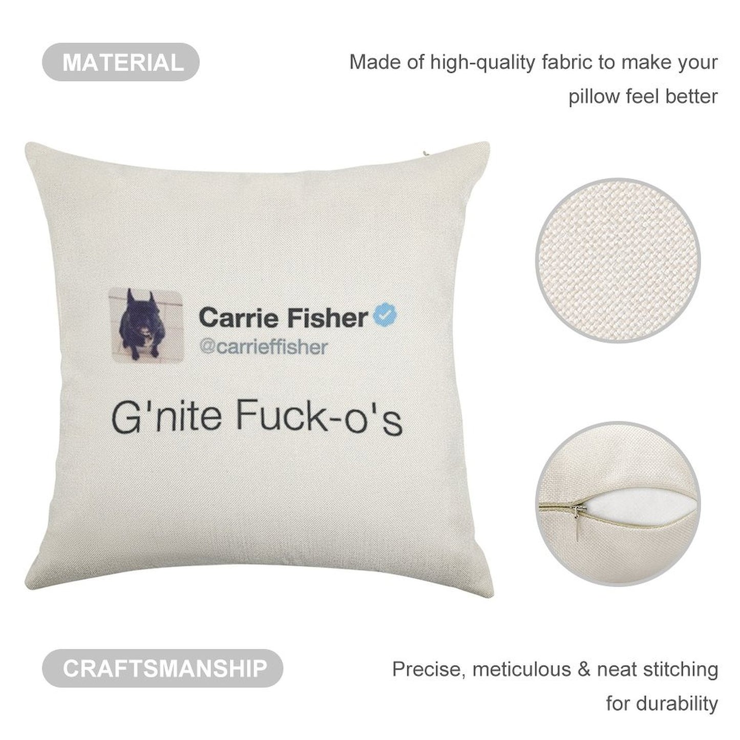 Carrie Fisher Tweets Linen Throw Pillow Cover