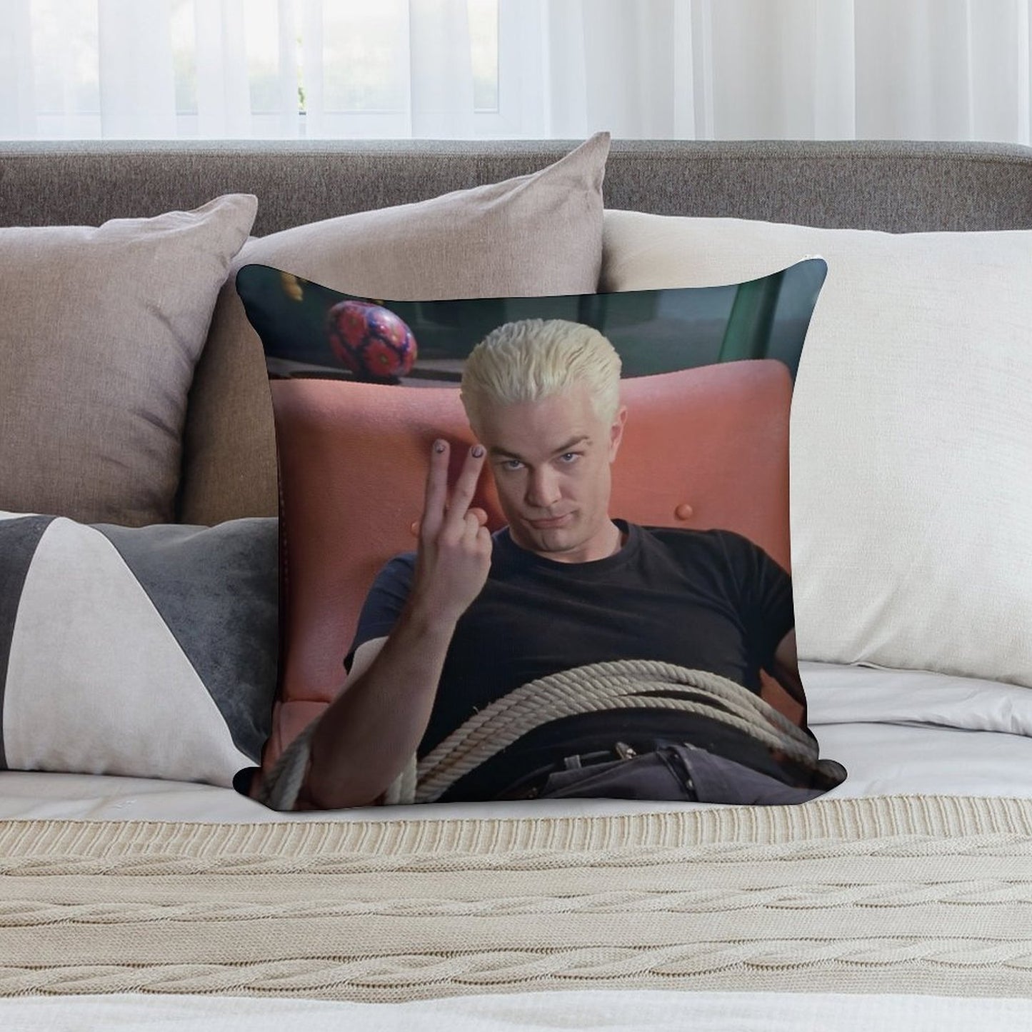 Spike Peace Sign Buffy The Vampire Slayer Soft Skin-Friendly Throw Pillow