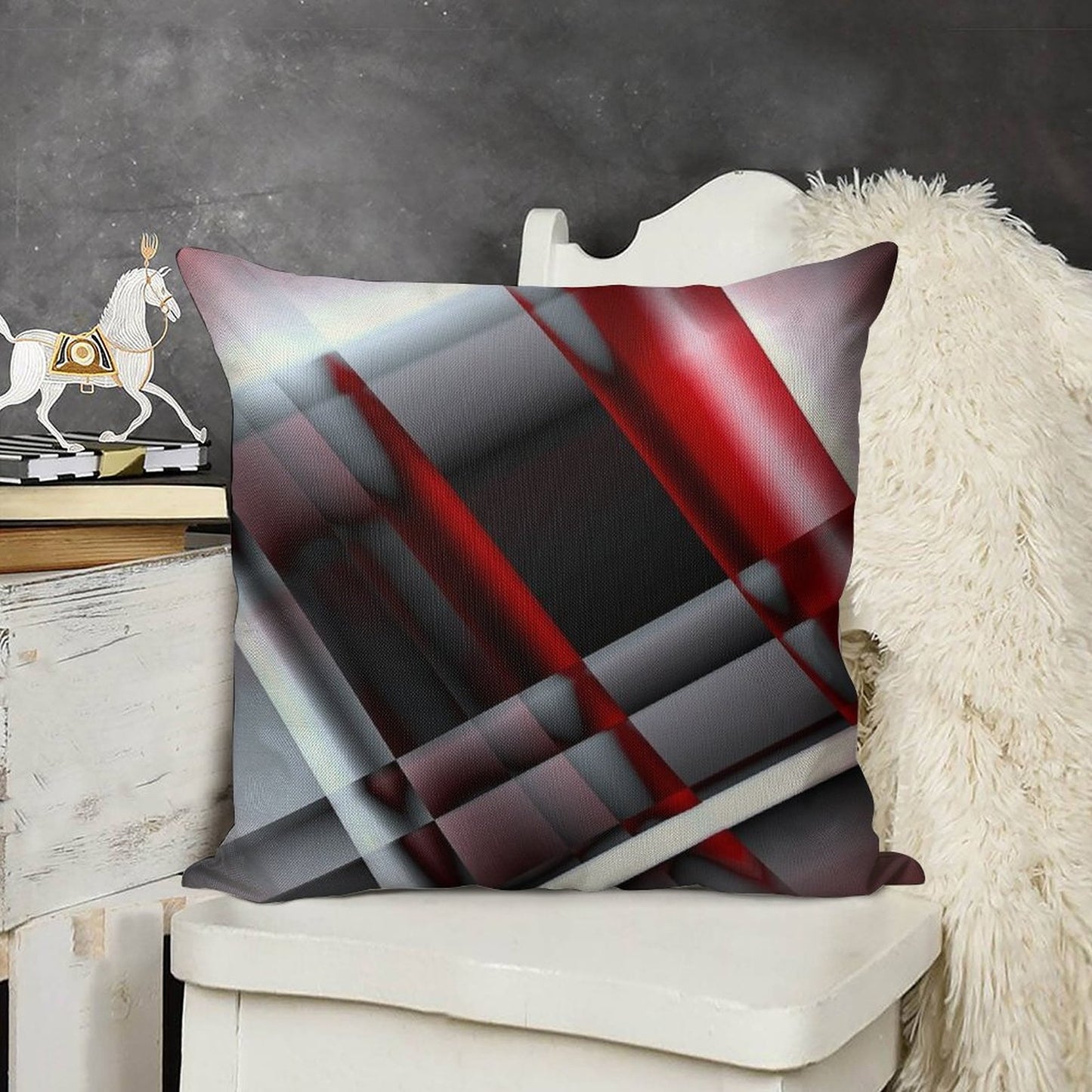 Decorative Red And White Linen Throw Pillow Cover