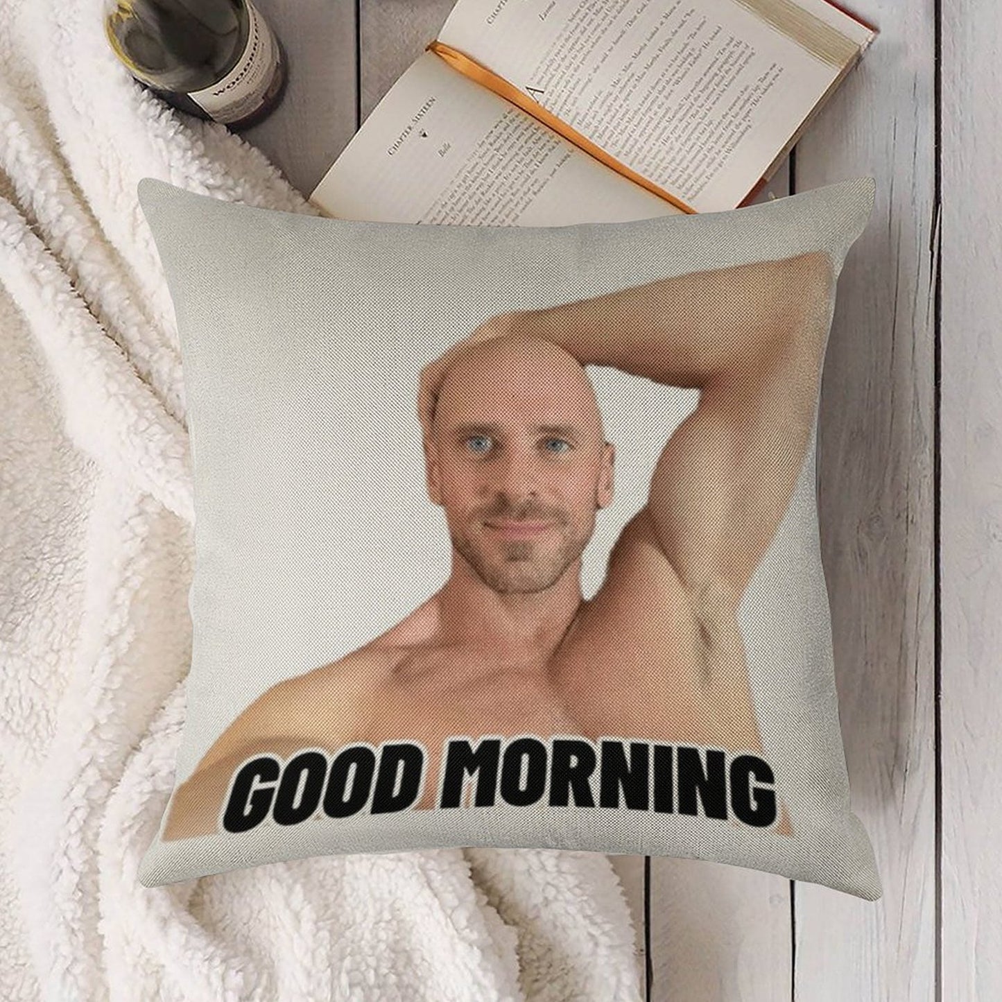 Johnny Sins Good Morning Linen Throw Pillow Cover