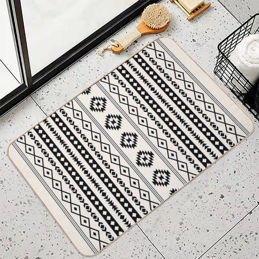 Aztec Black on Cream Mixed Motifs Pattern Bath Mat