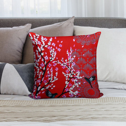 Red Cherry Blossom Soft Bedroom Essential Throw Pillow