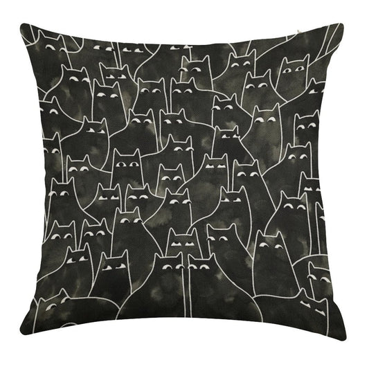 Suspicious Cats Linen Throw Pillow Cover
