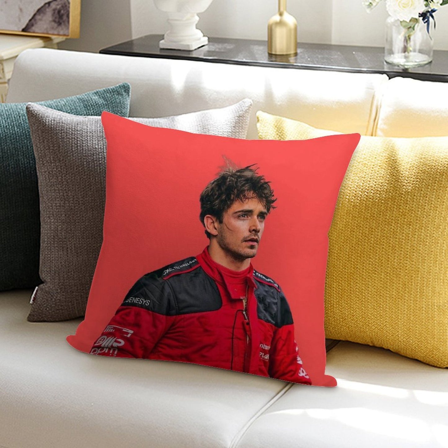 Charles Leclerc F1 Driver Scuderia Ferrari F1 Sweaty Soft Shrink-Resistant Throw Pillow