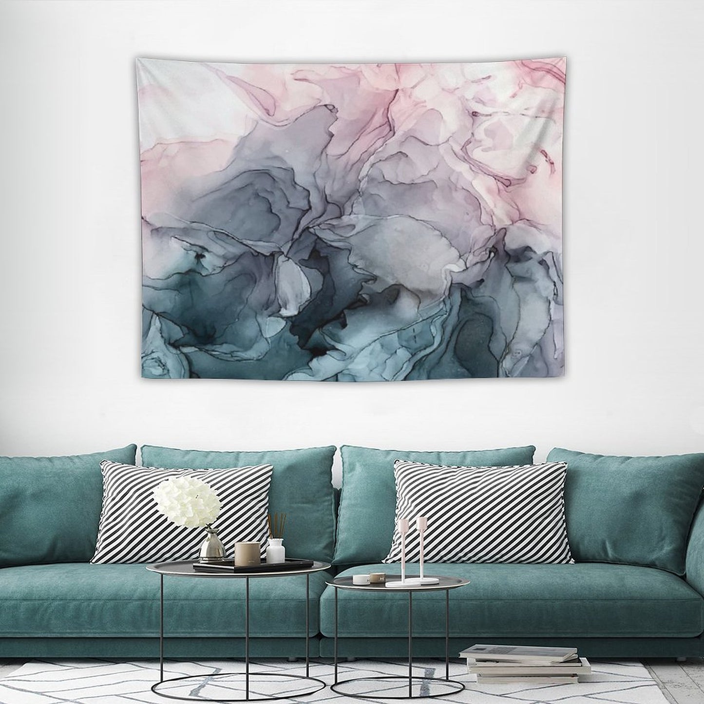 Blush And Payne's Grey Flowing Abstract Painting Tapestry