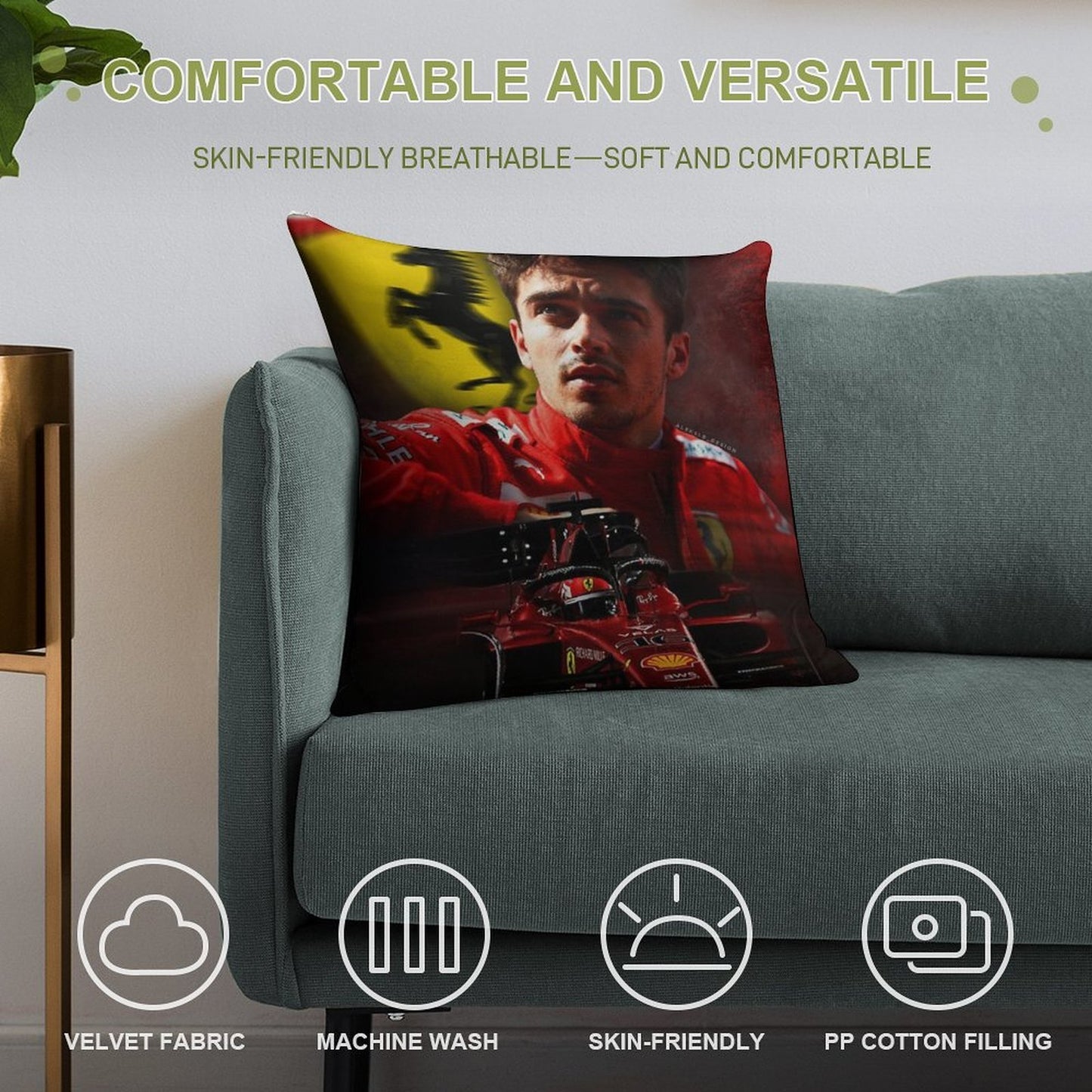 Charles Leclerc F1 2022 Soft Gift Ready Throw Pillow