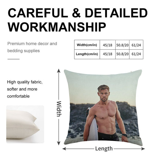 Chris Hemsworth Linen Throw Pillow Cover