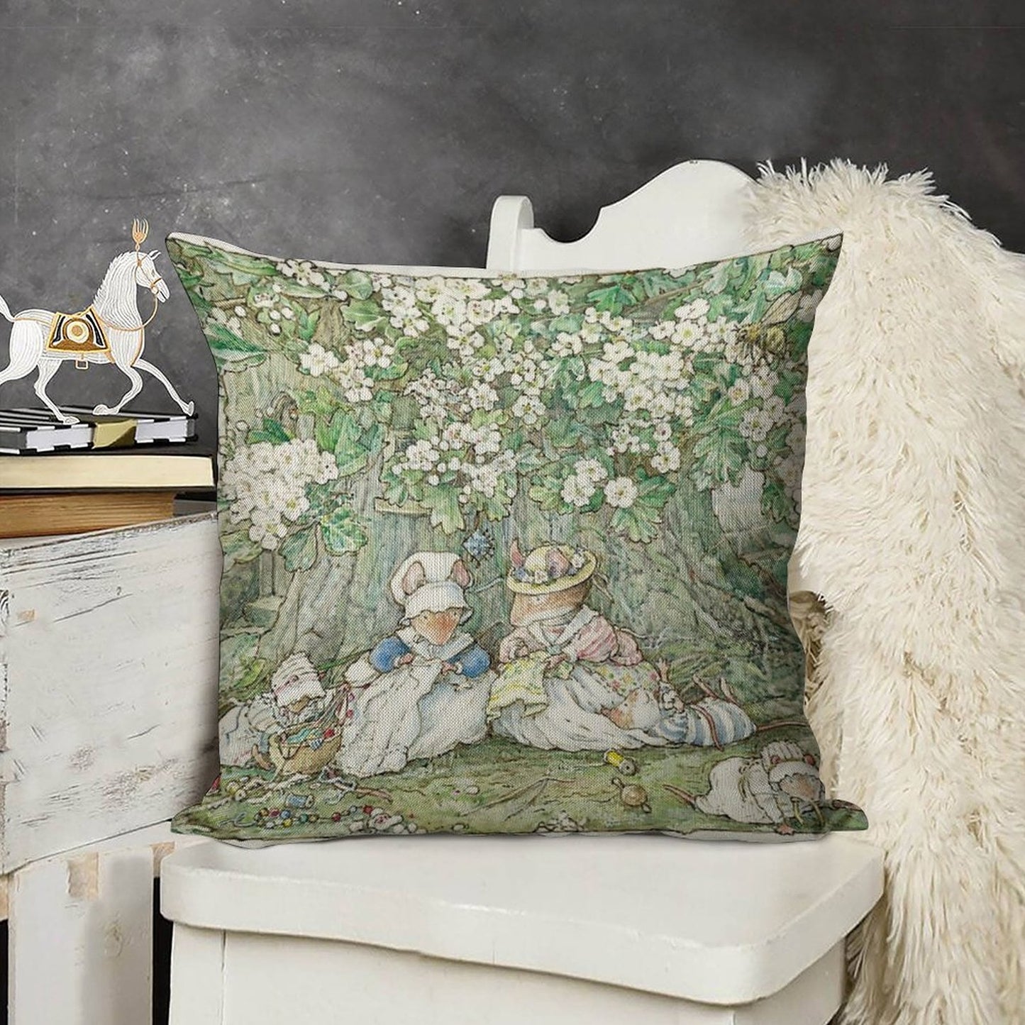 Brambly Hedge - Hawthorn Blossom And Babies Linen Throw Pillow Cover