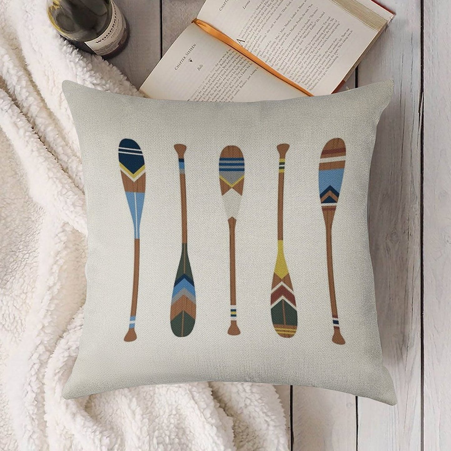 Painted Oars Linen Throw Pillow Cover