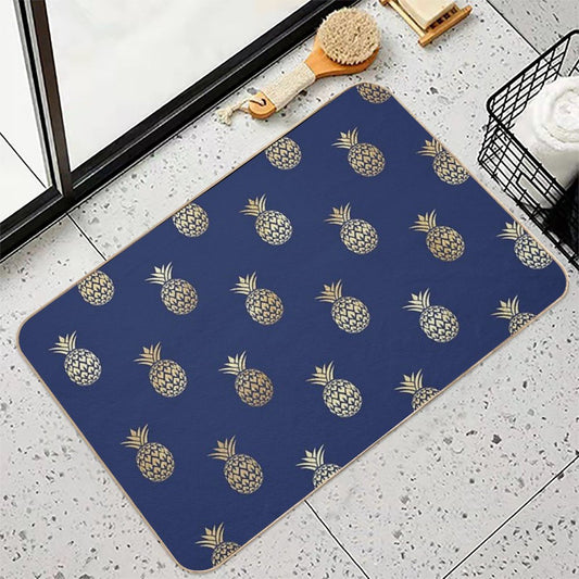 Navy And Gold Pineapples Bath Mat
