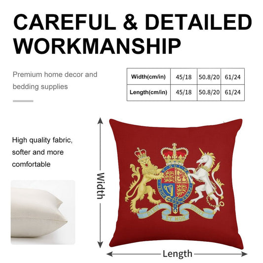 Royal Coat of Arms of The United Kingdom Linen Throw Pillow Cover