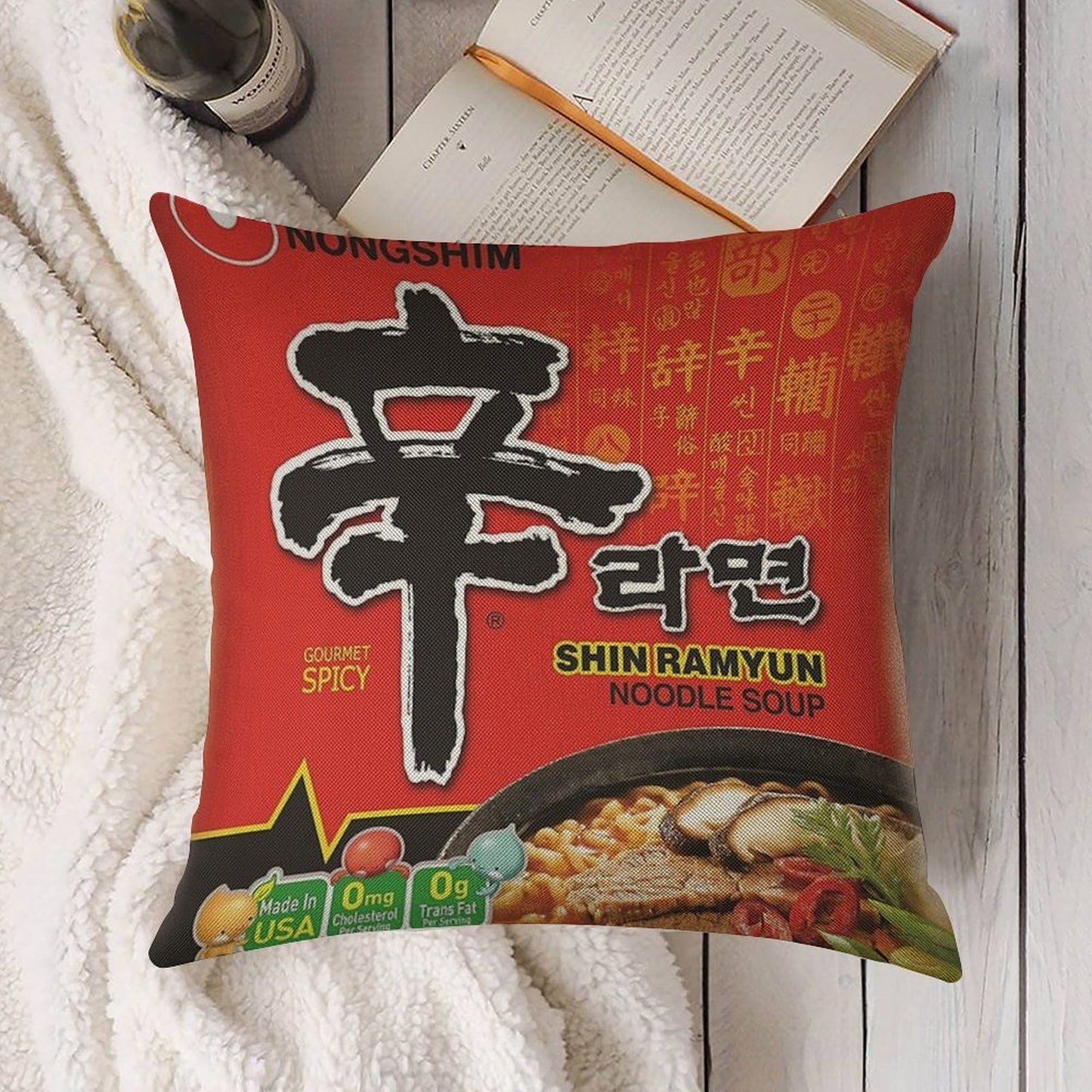 Nongshim Shin Ramyun (Spicy) Linen Throw Pillow Cover