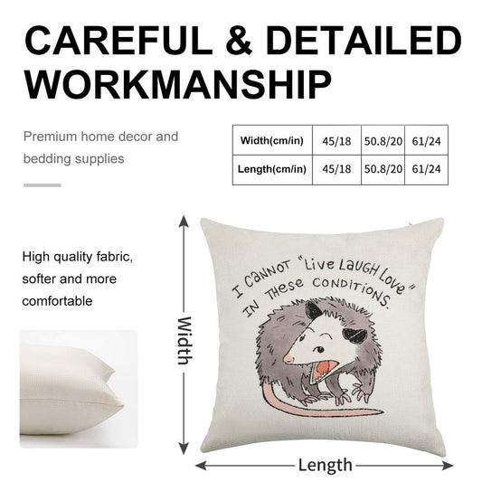 Opossum Live Laugh Love Linen Throw Pillow Cover