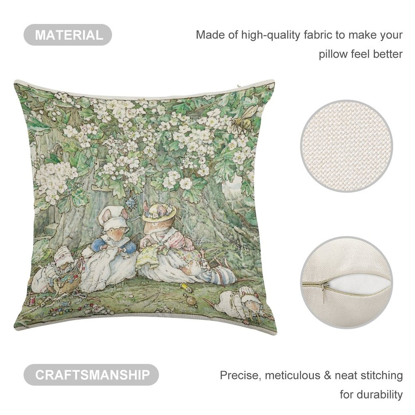 Brambly Hedge - Hawthorn Blossom And Babies Linen Throw Pillow Cover