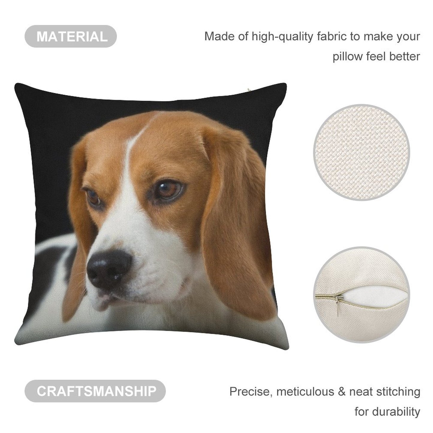 Beagle on The Black Linen Throw Pillow Cover