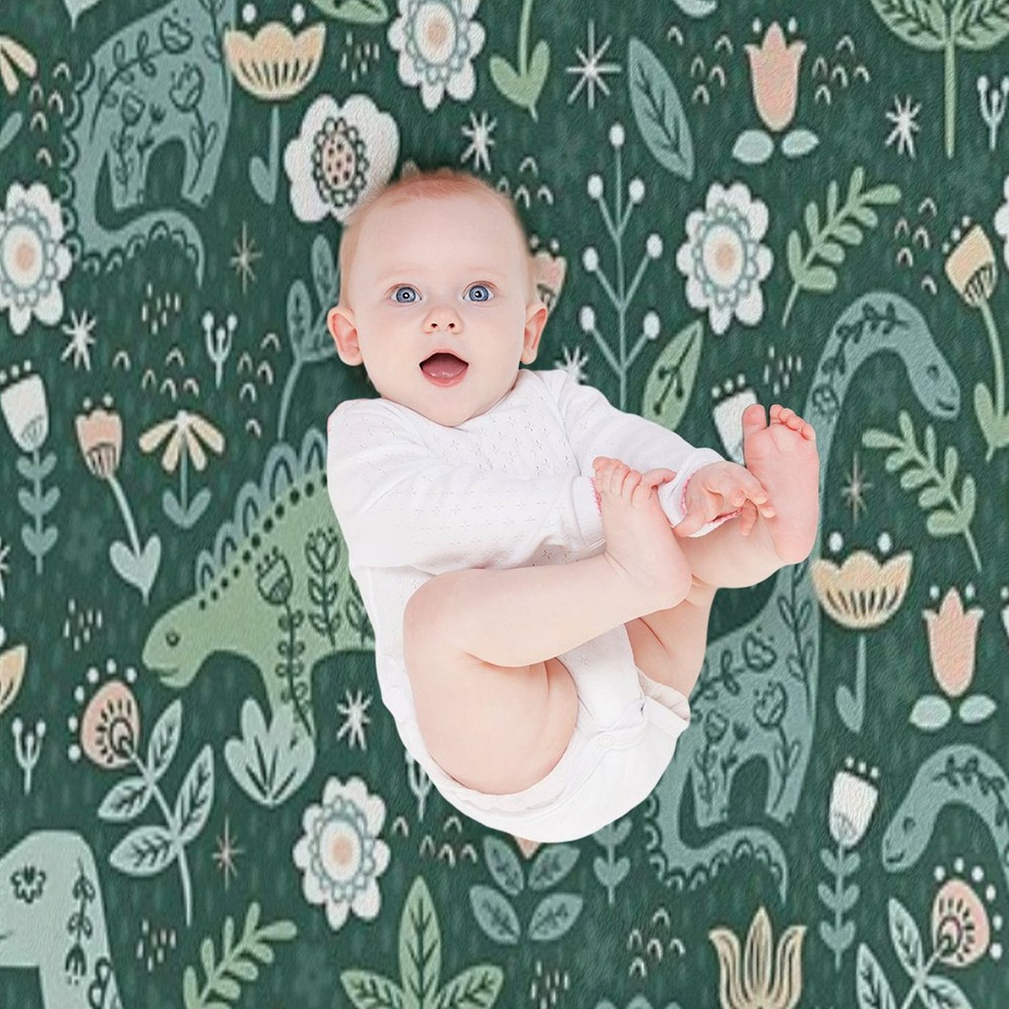 Folk Floral Dinosaur Throw Blanket