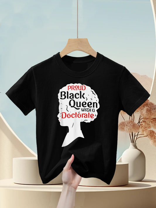 Proud Black Queen PhD Graduation Gift Afro Doctorate Kids T-Shirt