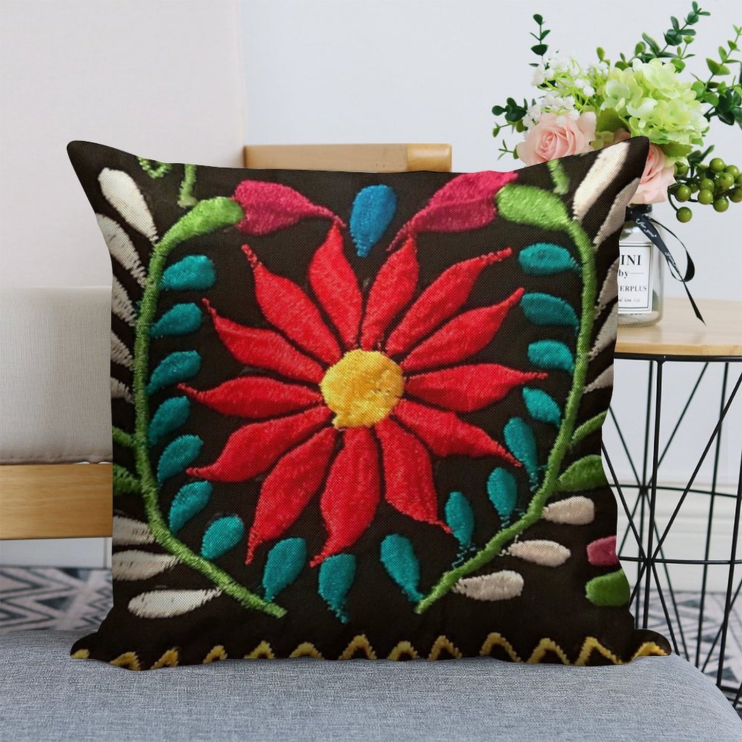 Spanish Flowers Linen Throw Pillow Cover