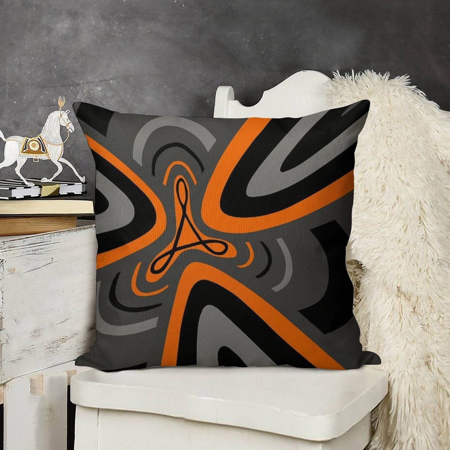 Hail Adobe - Orange, Grey, And Black Linen Throw Pillow Cover