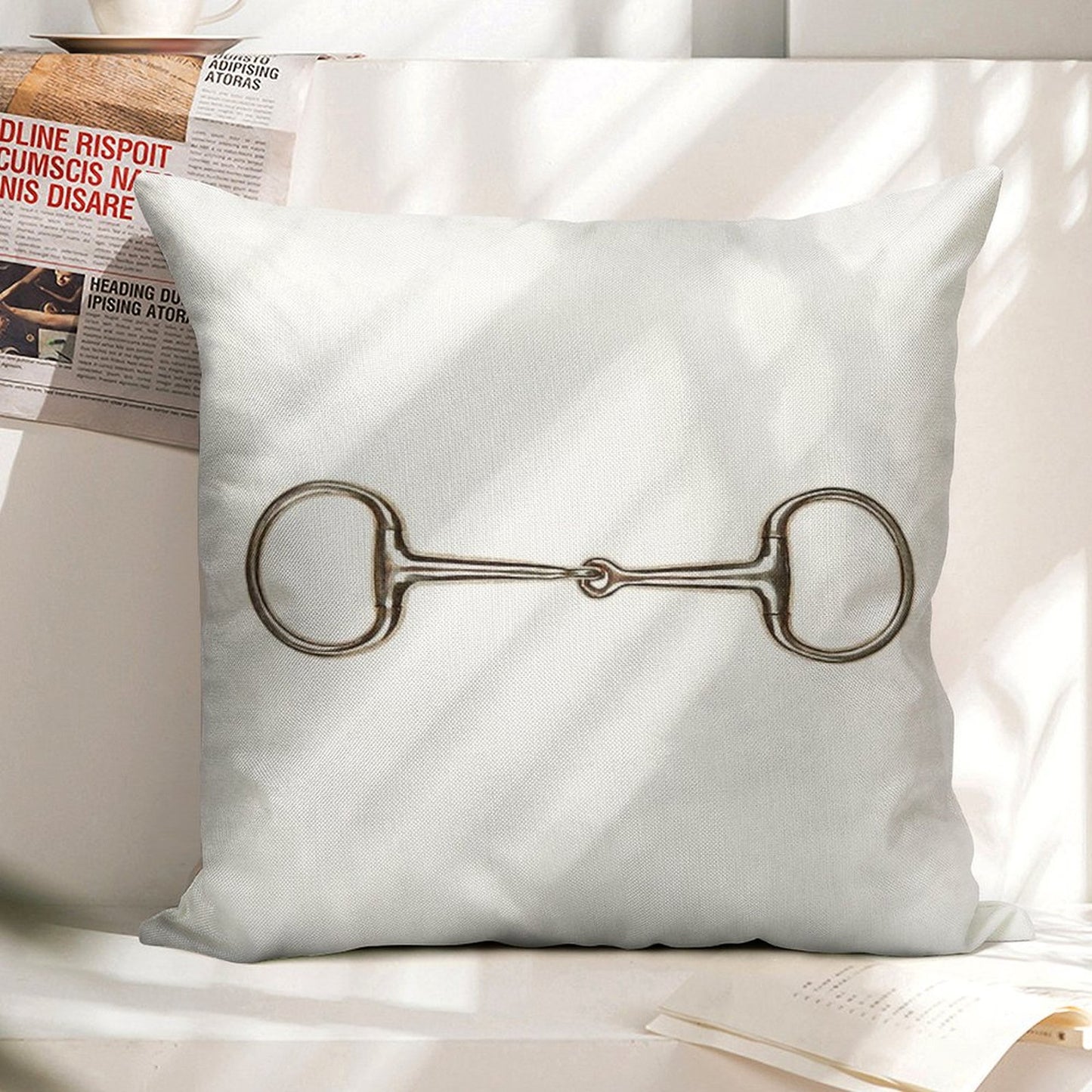 Snaffle Bit Linen Throw Pillow Cover
