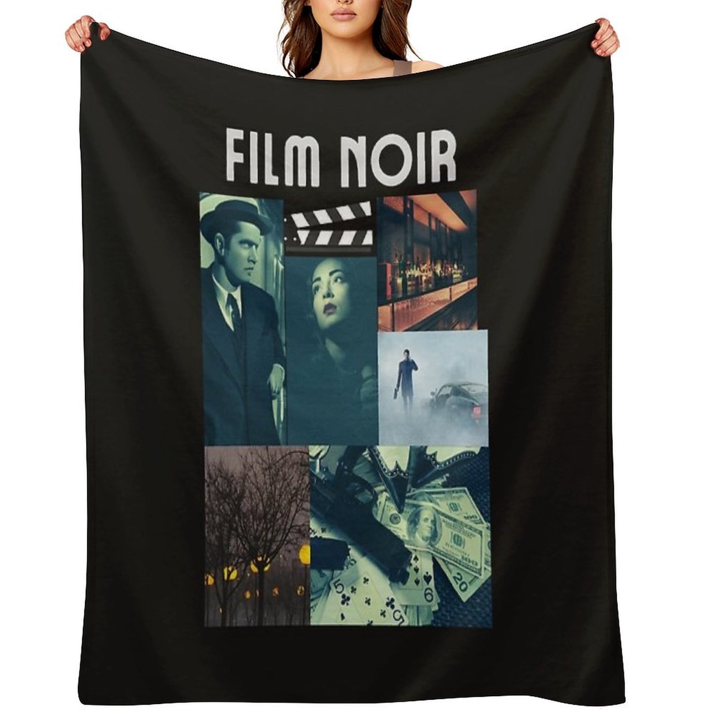 Film Noir Celebration of Old Movies Throw Blanket