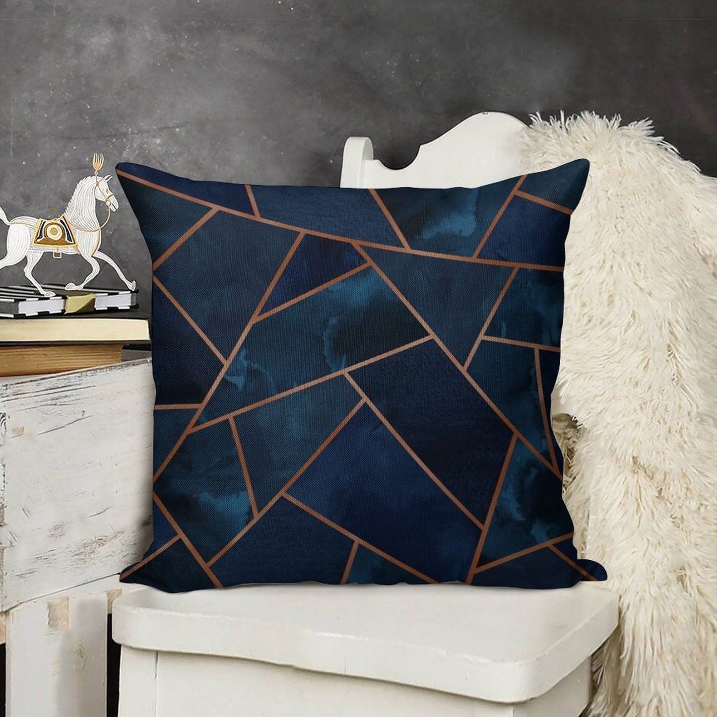 Navy & Copper Geo Linen Throw Pillow Cover
