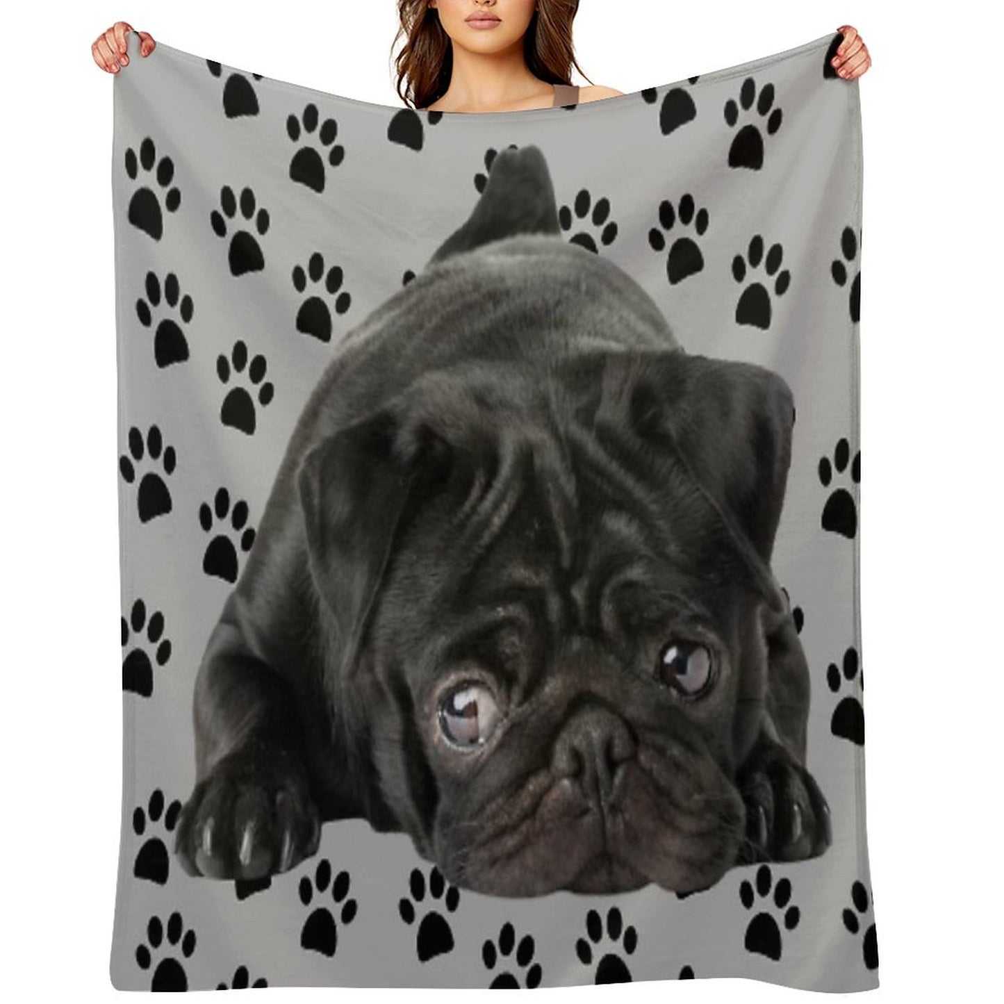 Adorable Black Pug Throw Blanket