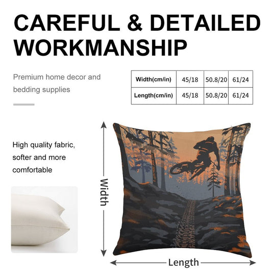 Retro Styled Mountain Biking Dirt Jumper Sunset Linen Throw Pillow Cover