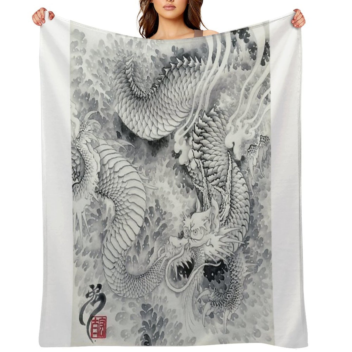 Ink Painting Dragon 180411 JAPAN Throw Blanket