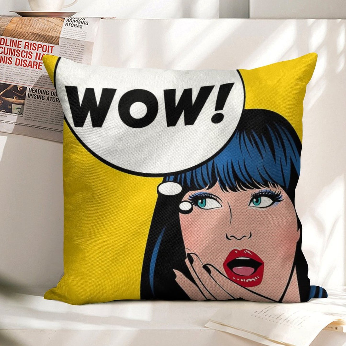 Pop Art - Wow Apron Backpack Etc Linen Throw Pillow Cover