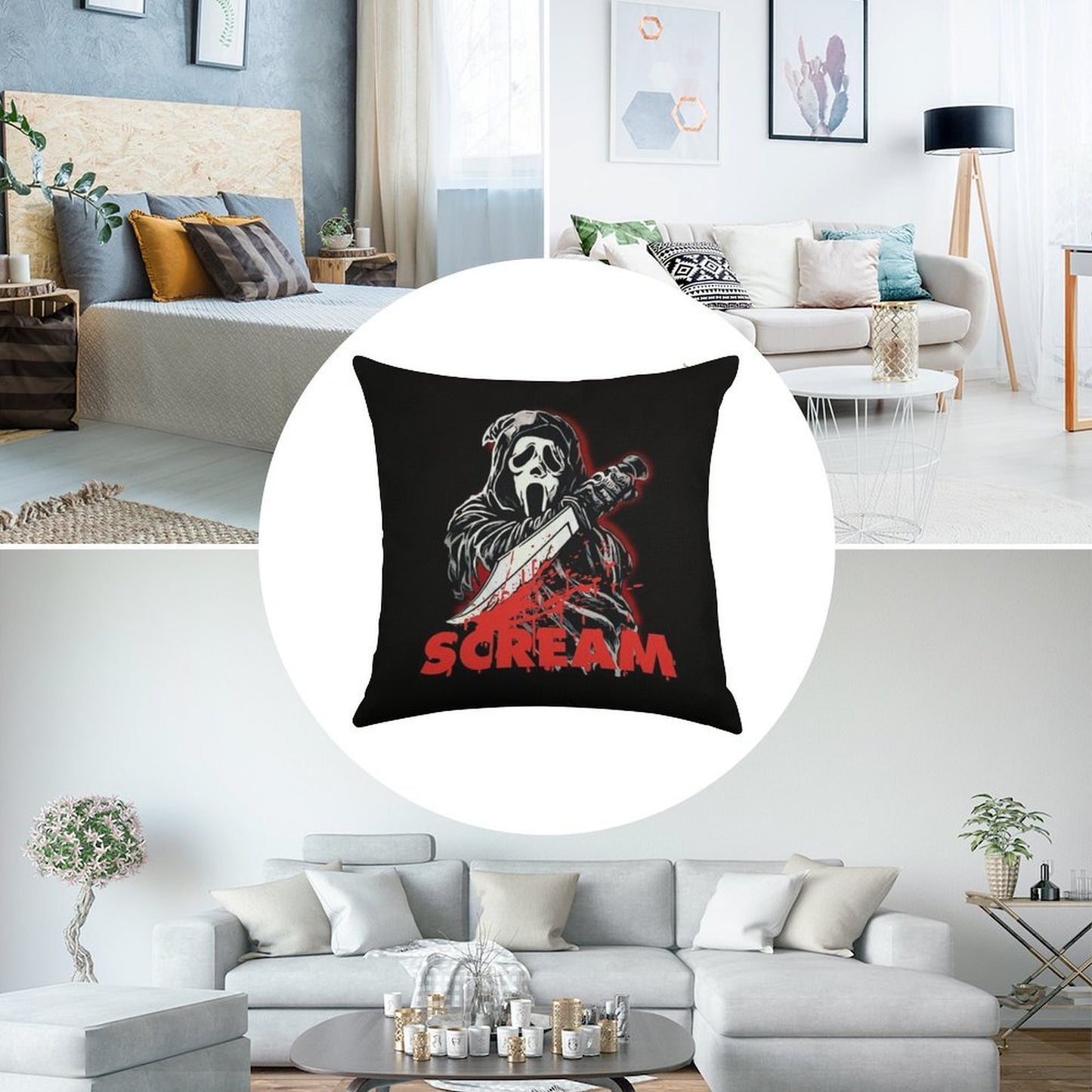 Scream Movie Linen Throw Pillow Cover