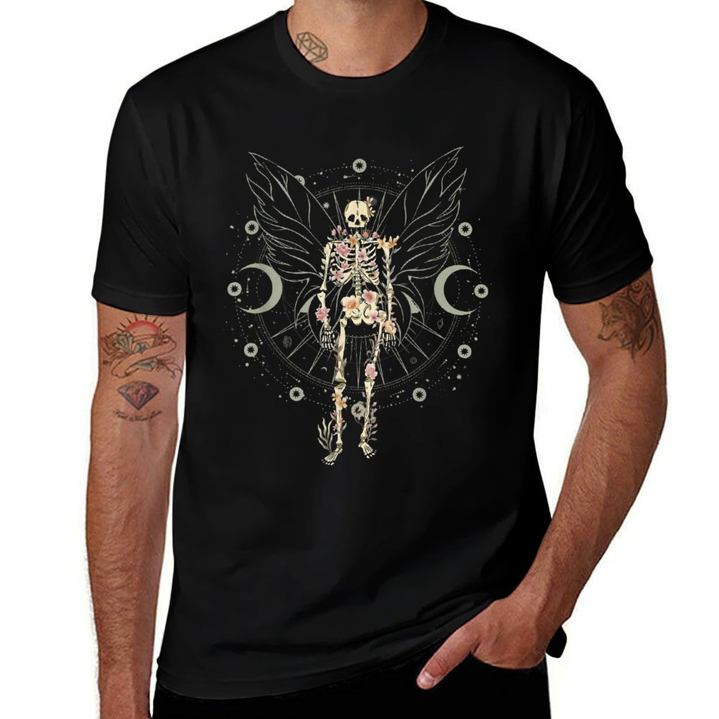 Fairy Grunge Fairycore Aesthetic Butterfly Skeleton Gothic Rolled Sleeves T-Shirt