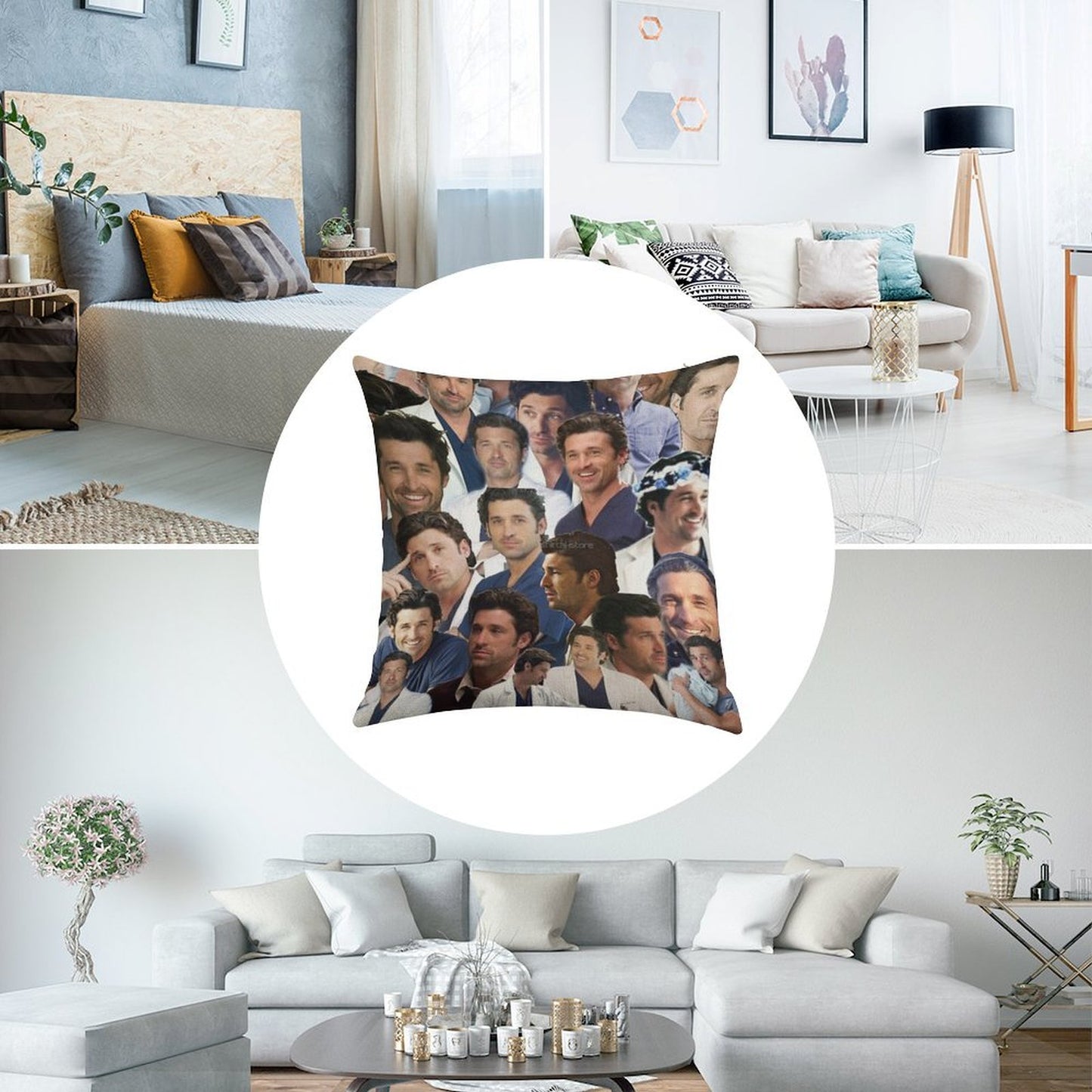 Patrick Dempsey Photo Collage Linen Throw Pillow Cover