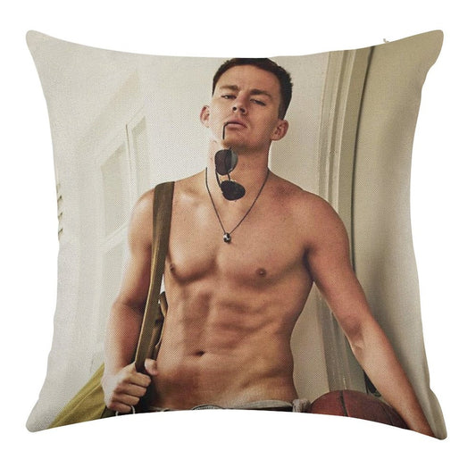 Channing Tatum Shirtless Linen Throw Pillow Cover